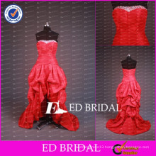 2017 Popular Red Beaded Strapless Taffeta Short Front Long Back Prom Dresses